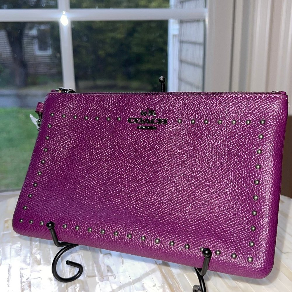 Purple Stud Leather Coach Wristlet